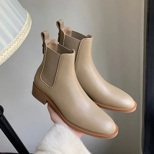 2026 Autumn/Winter Ankle Boots Women Basic Chelsea Botas Mujer Low Thick Heels Short Booties PU Leather Slip On Stretch Botines