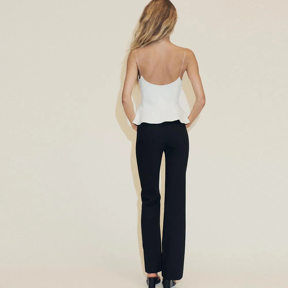 Women's Casual Blouse - Spring/Summer Style. Elastic Shoulder Straps. Round Neckline. Sexy Design. Slim Fit. Valentine's Day Sty