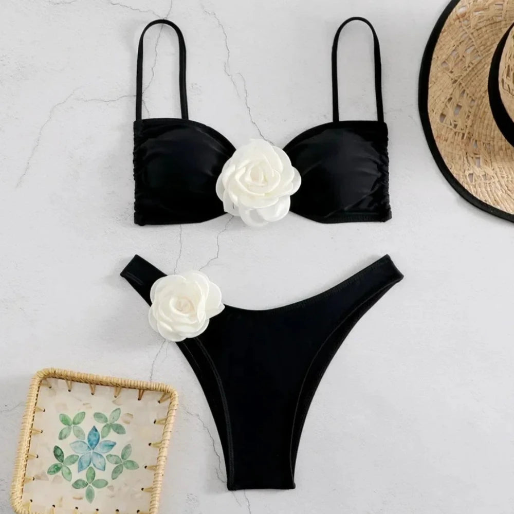 Sexy Rose Flower Bikini Beachwear  Swimwear Thong Bikini Women Swimsuits Swimming Bathing  Brazilian Bikinis Set Mujer Biquini