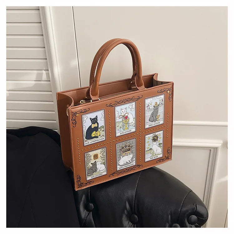 Vintage and Luxury Designer Bag Popular Fashionable Tote Bag Large Capacity with Delicate Embroidery Cat Printing Bag for Women