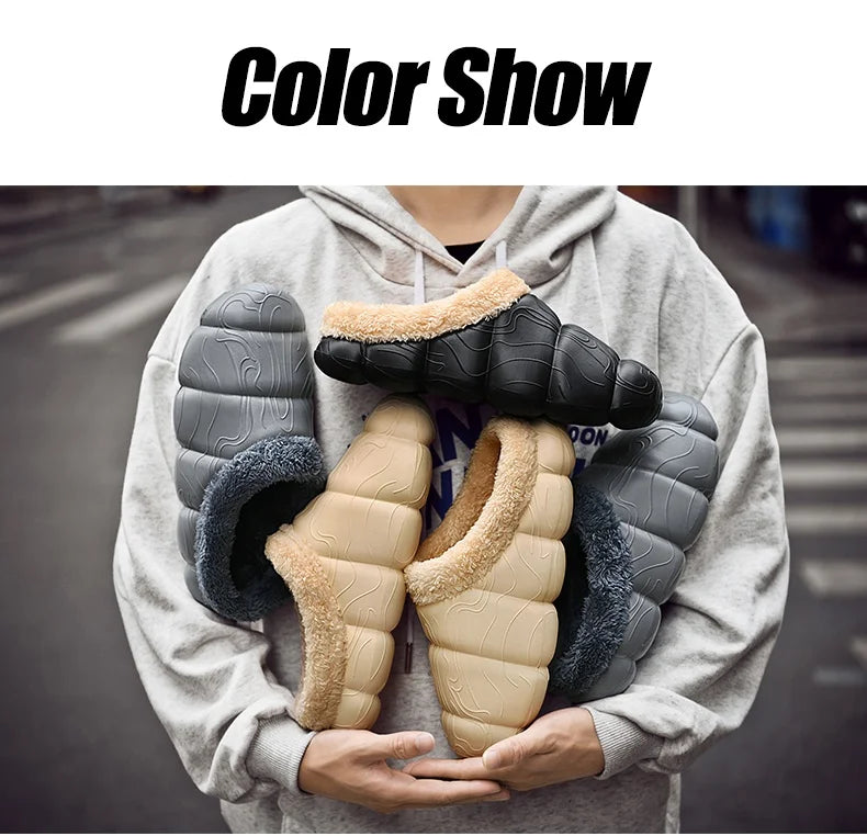 STRONGSHEN Men Women Warm Slippers EVA Slip on Shoes Walking Shoes Winter Fur Half Slipper Soft Household Sandals Zapatos Hombre
