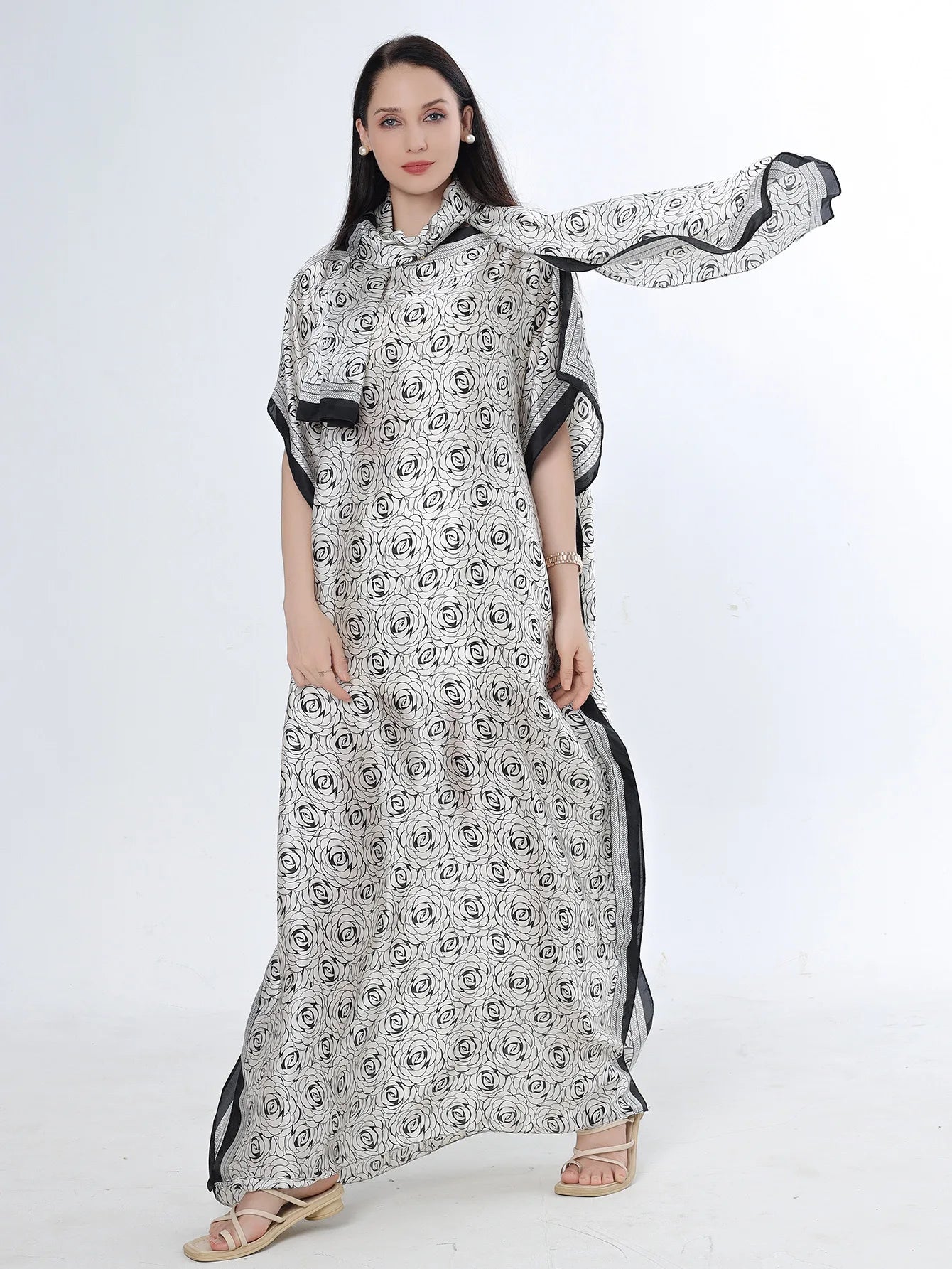 Summer New Fashion African Dresses For Women Elegant Printed Silk Muslim Lady Long Hijab Kaftan Dress Oversize Kuwait Abaya