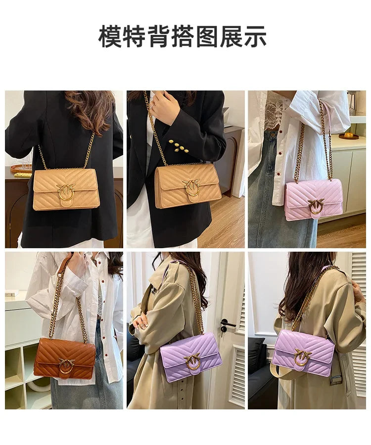 Women Embroidered Small Square Bag Chain Swallow Bag High End Versatile Shoulder Crossbody Bag Fashion Daily Ladies Handbag
