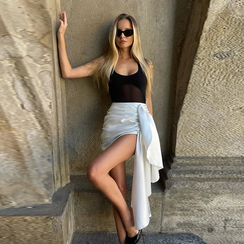 Elegant Stand Collar Women's Cape Skirts Suit Pocket Crop Tops Pleated Mini Skirt Lady Set 2026 Summer Autumn Female Outfits