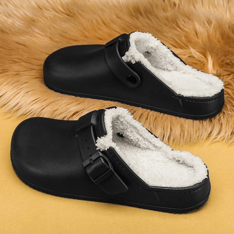 Winter Men Slippers Keep Warm Men Cotton Shoes with Fur Couple Home Slides Waterproof Flat Casual Shoes Indoor Outdoor Slippers