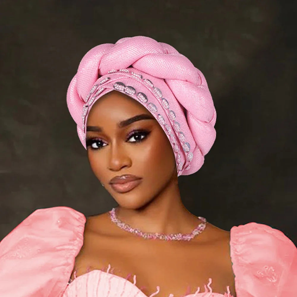 Fashion Hats for Women African Headtie Turban Auto Gele Head Wraps Cap Wedding Party Muslim Hijab Bonnet Headscarf Nigeria Geles