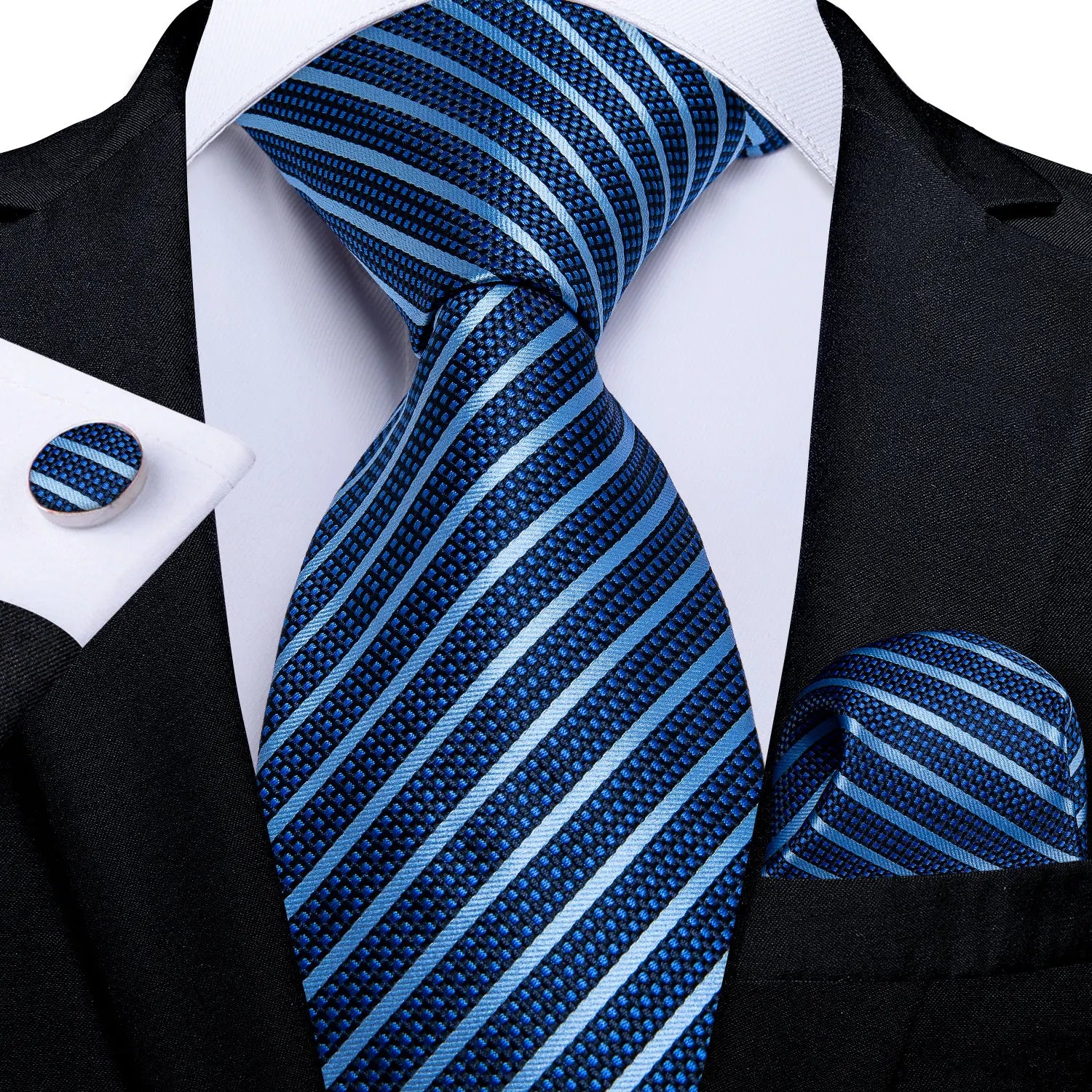 Royal Blue Paisley Plaid Striped Men tie Set with Handkerchief Cufflinks Wedding Prom Groom Accessories Perfect Gift for Men BAZAARHUBO