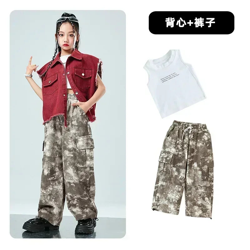Children Hip Hop Jazz Fashion Show BoyGirl Loose Vest Baggy Pan t T-shirt Suits Sets Dance Performance Clothes Kids Tracksuits