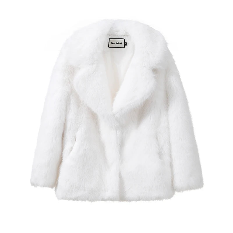 Neo Mint Women Winter 2024 High Quality Luxury Faux Fur Coat Thicken Warm Overcoat Outerwear Hot Girls Solid Long Fox Fur Jacket