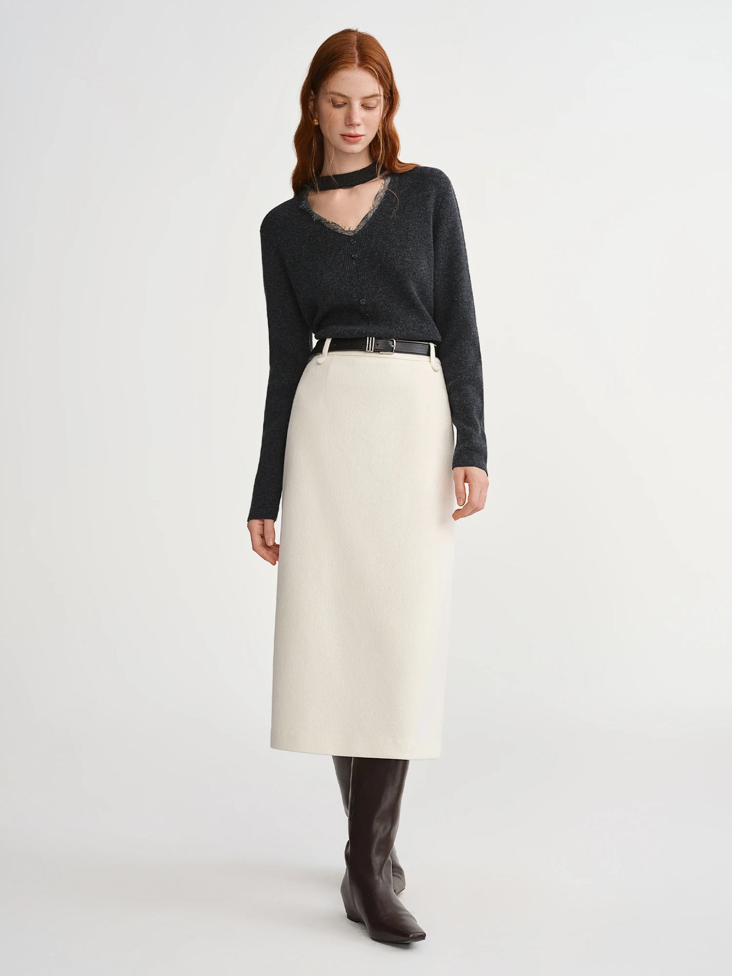 DUSHU Classic Elastic Waist Skirt For Women Winter Office Solid Color College