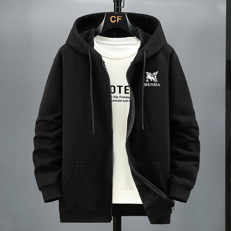 Men's Plus Size Hoodies Jacket Winter Fleece Warm Hooded Sweatshirt Big Size 12XL Coat Man Casual Loose Hoodie 10XL 9XL