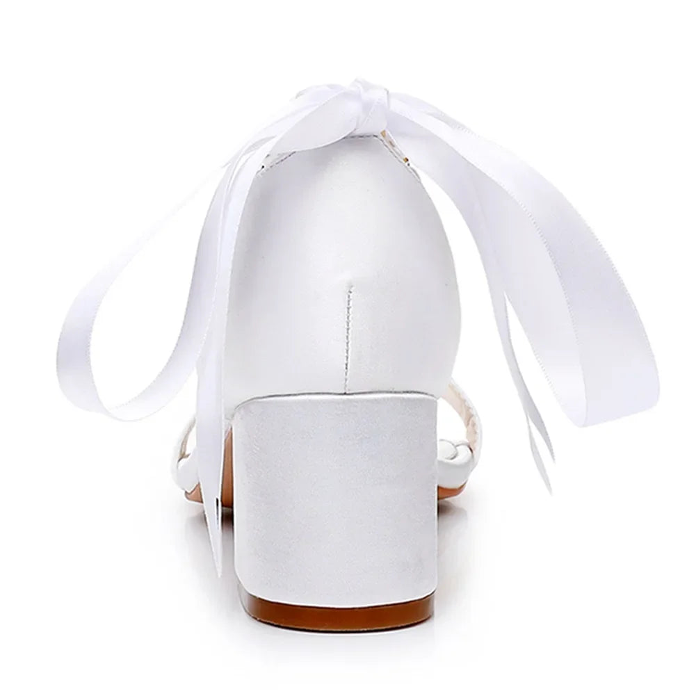 String Bead Sandals for Women Summer Peep Toe Sandals Ladies Fashion Ribbon Bow Thick High Heels Sexy Wedges Wedding Shoes 35-43