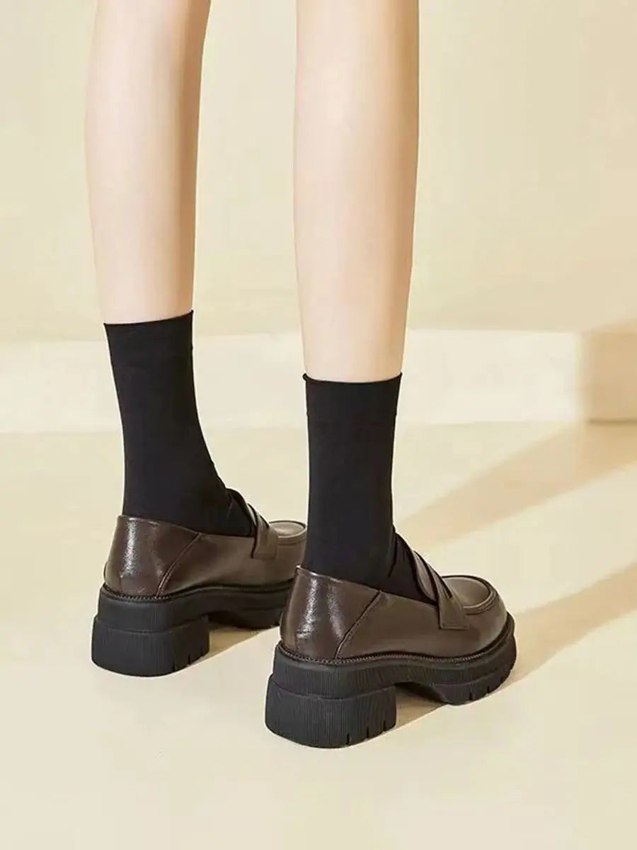 Spring Summer Casual College Style PU Pumps Women Japan School Uniform Shoes Loafers Solid Color Black Brown Soft Breathable