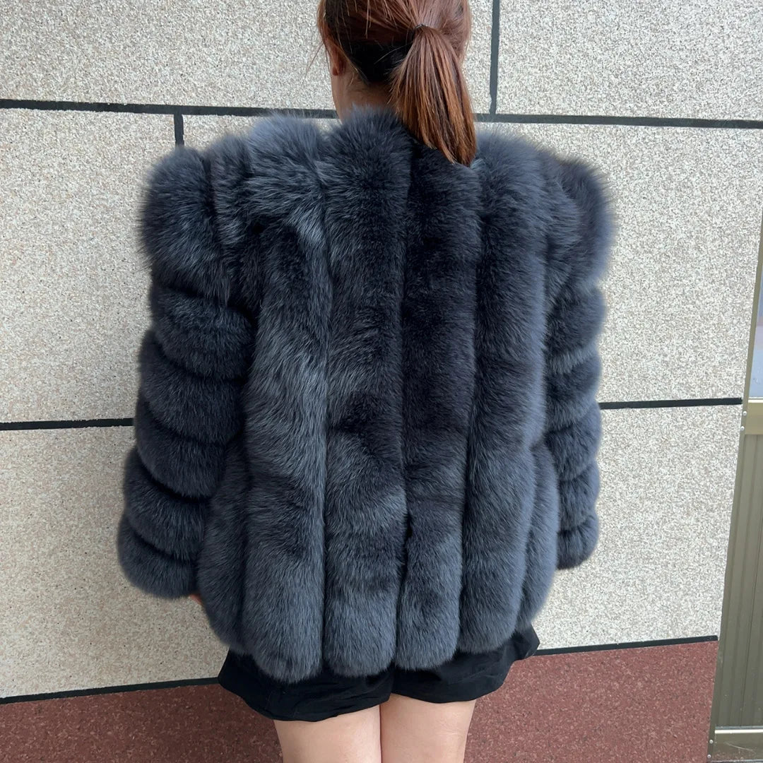 HUAQIUMEISI Real fox fur coat women's autumn and winter vertical bar natural fox jacket new fashion silver fox fur coat