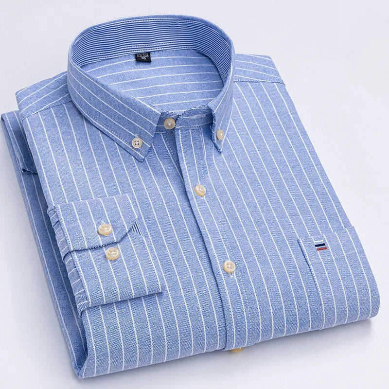 Men's Classic Plaid Oxford Long Sleeve Shirts Pocket 100% Cotton Business Casual Formal Standard Fit Workwear Button Down Shirts