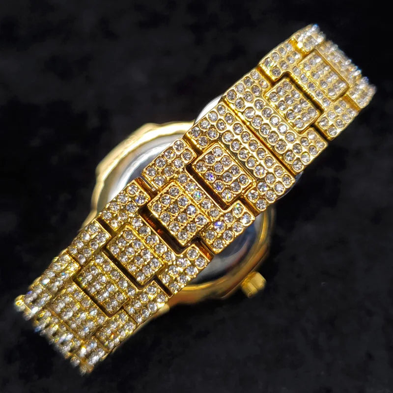 MISSFOX Iced Out Watch For Men Luxury Fashion Gold Quartz Watches Hip Hop High Quality Waterproof  Male Daimond Clock New Gift