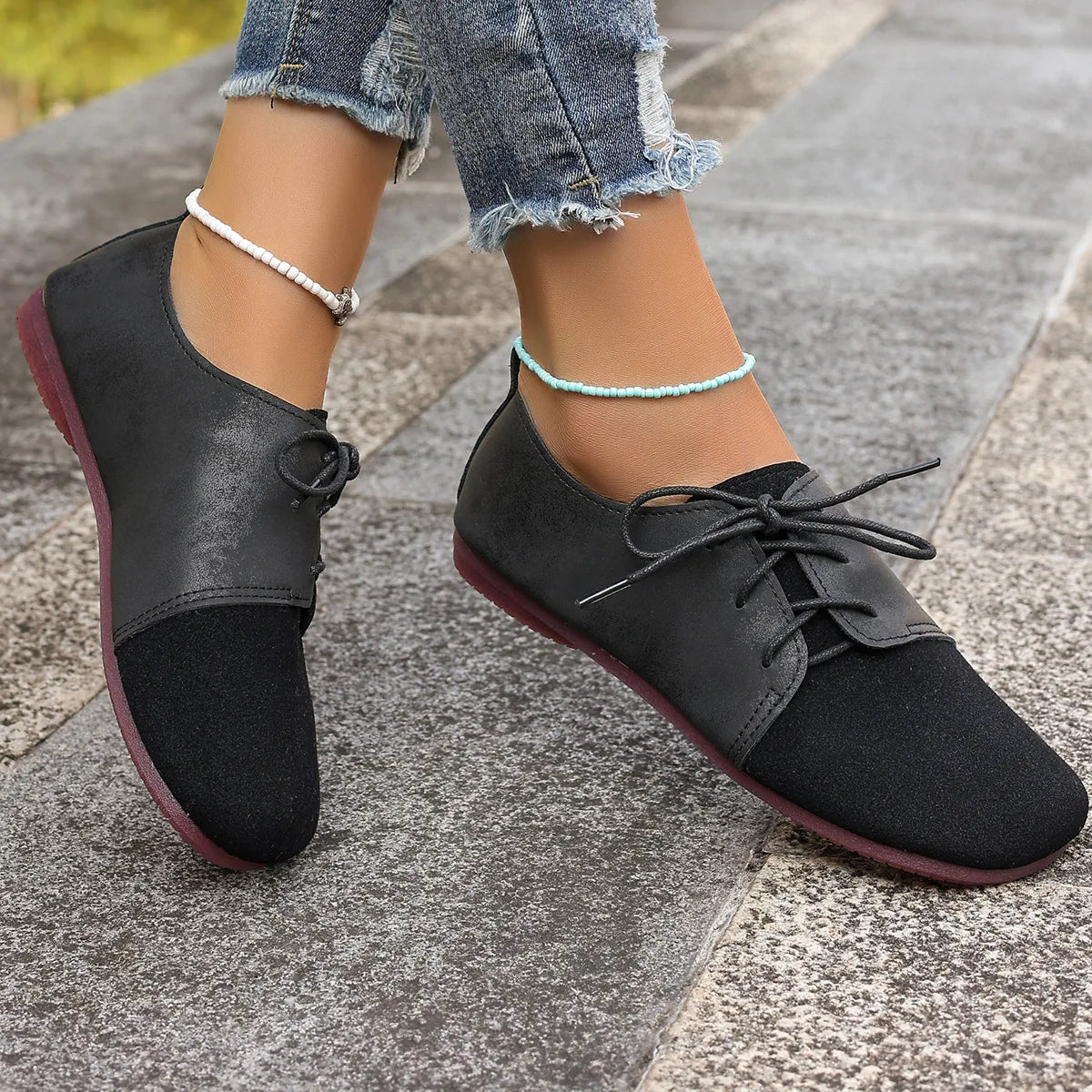 Comemore Spring Women's Flat Shoes Fashion Round Toe Lightweight Lace-up Soft Single Shoes Outdoor Casual Sneakers Mocasines