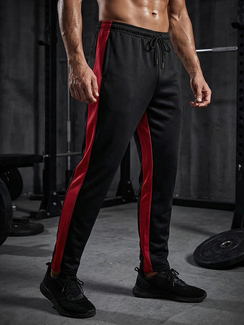 Mens Athletic Workout Running Jogging Sweatpants Fall Winter Warm Cozy Joggers Pants Colorblock Patchwork Trousers Activewear