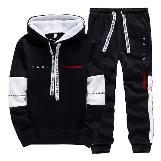 Men's Set Hooded Sweatshirt Sweatpants Paris Fashion Hoodie Streetwear Male All Season Daily Casual Sports Pullover Jogger Pants