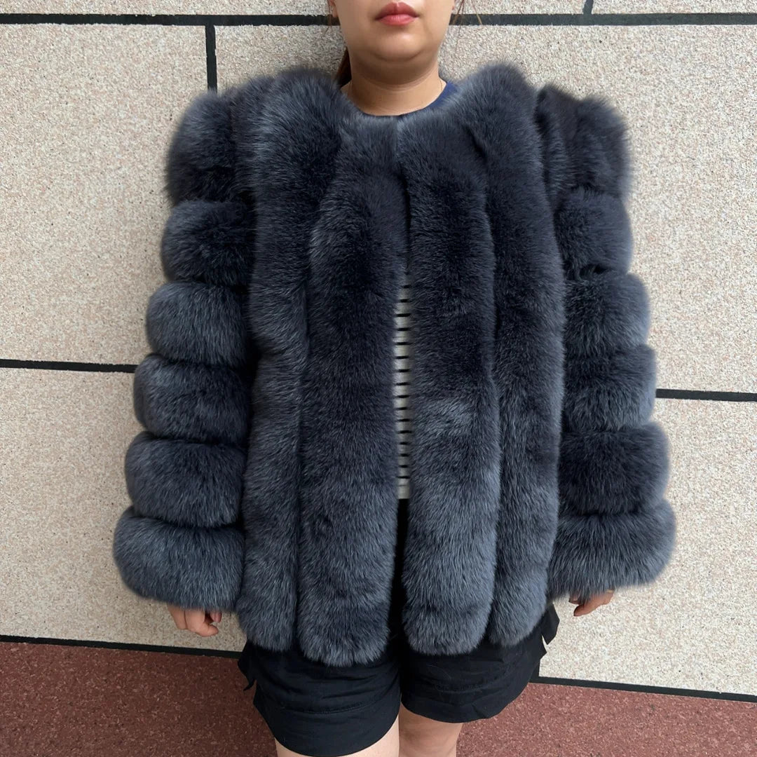 HUAQIUMEISI Real fox fur coat women's autumn and winter vertical bar natural fox jacket new fashion silver fox fur coat