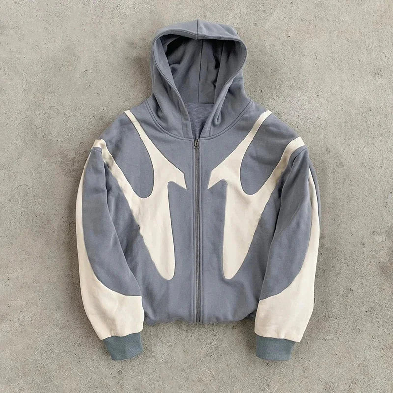 Retro Letter Printed Devil Pattern Hoodie Y2K Harajuku Zip Up Sweatshirt