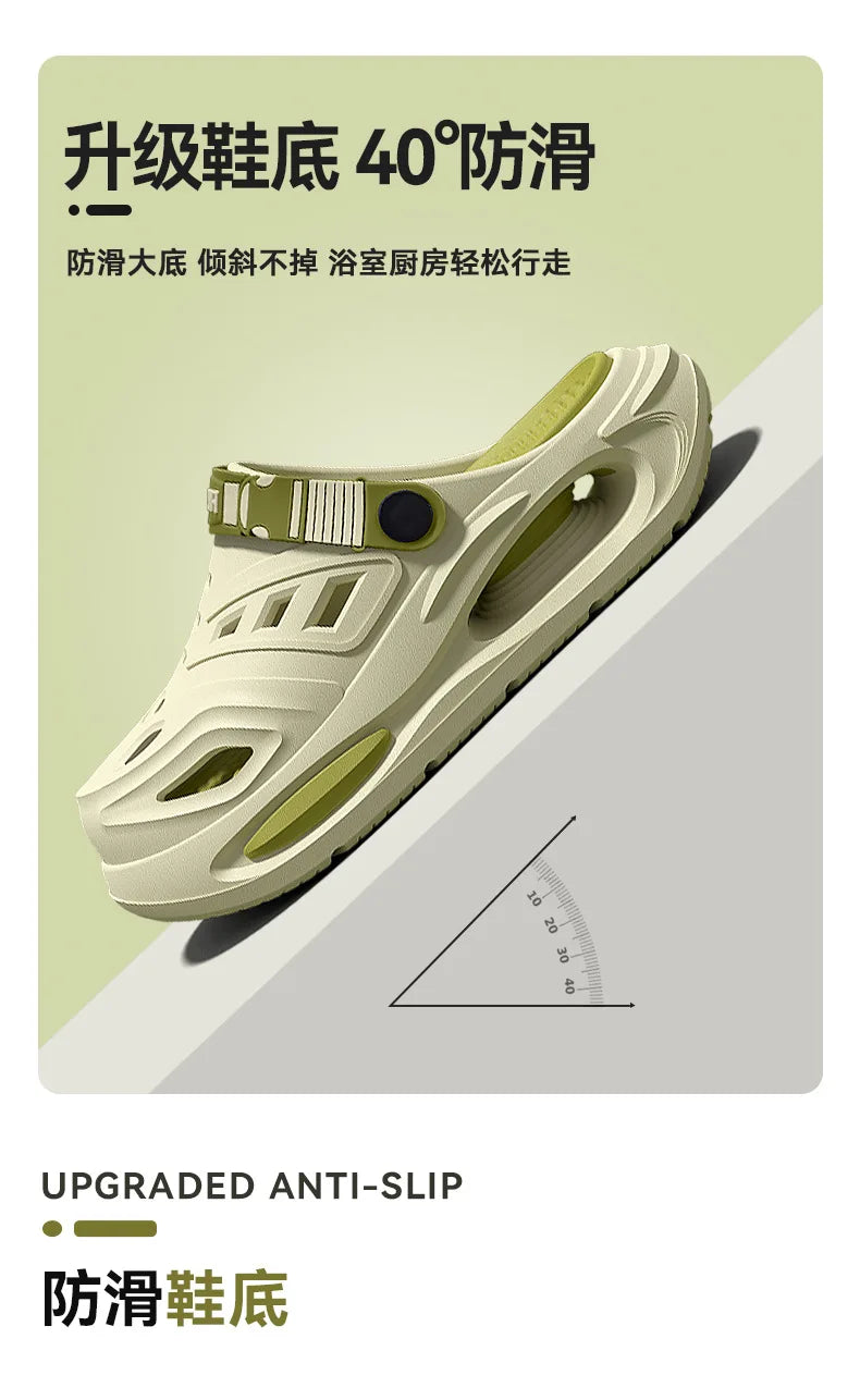 Thick-soled hole shoes for men, summer outdoor toe-caps slippers, sports sandals with anti-slip and sand-crawling feeling