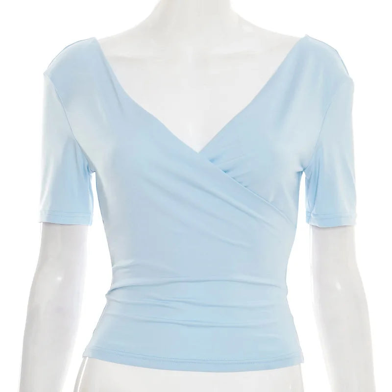 2026 New Women Cross V Neck Slim Waist Top Fashion Ins Style Top