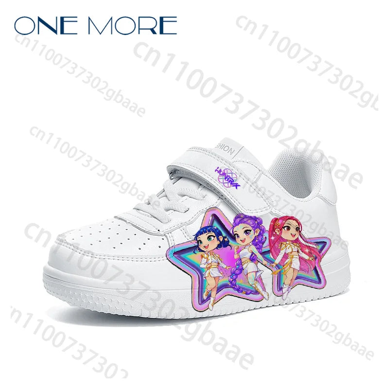 KPop Children's Day Gift Children White Shoes Woman Girls Pattern Kpop Girl Group Printed Design Thick Sneaker Gift Size 28-40
