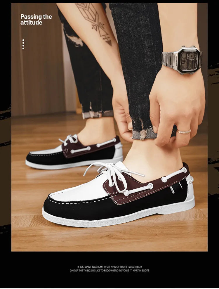 Men Loafers Strap Design Boat Shoes PU Leather High Quality Comfortable Slip-On Soft Flat Driving Shoes For Male Plus Size 40-48