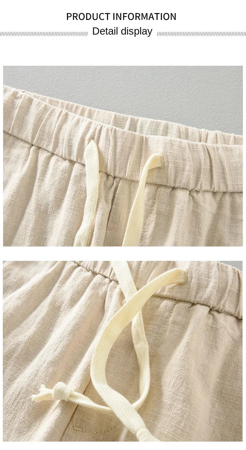 Men's Casual Harem Pants: Ankle-Length Linen Trousers in Vintage White, Brown, and Khaki - Breathable and Pleated for Comfort