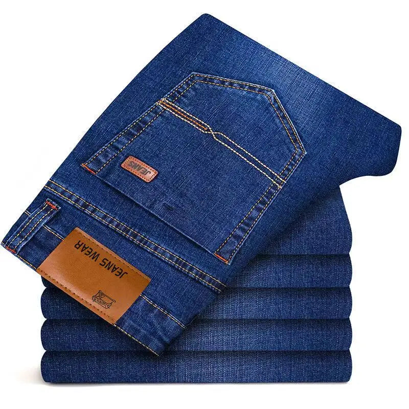 2025 JEAN New Business Men's Jeans Casual Straight Stretch Fashion Classic Blue Black Work Denim Trousers Male Brand Clothing ﻿
