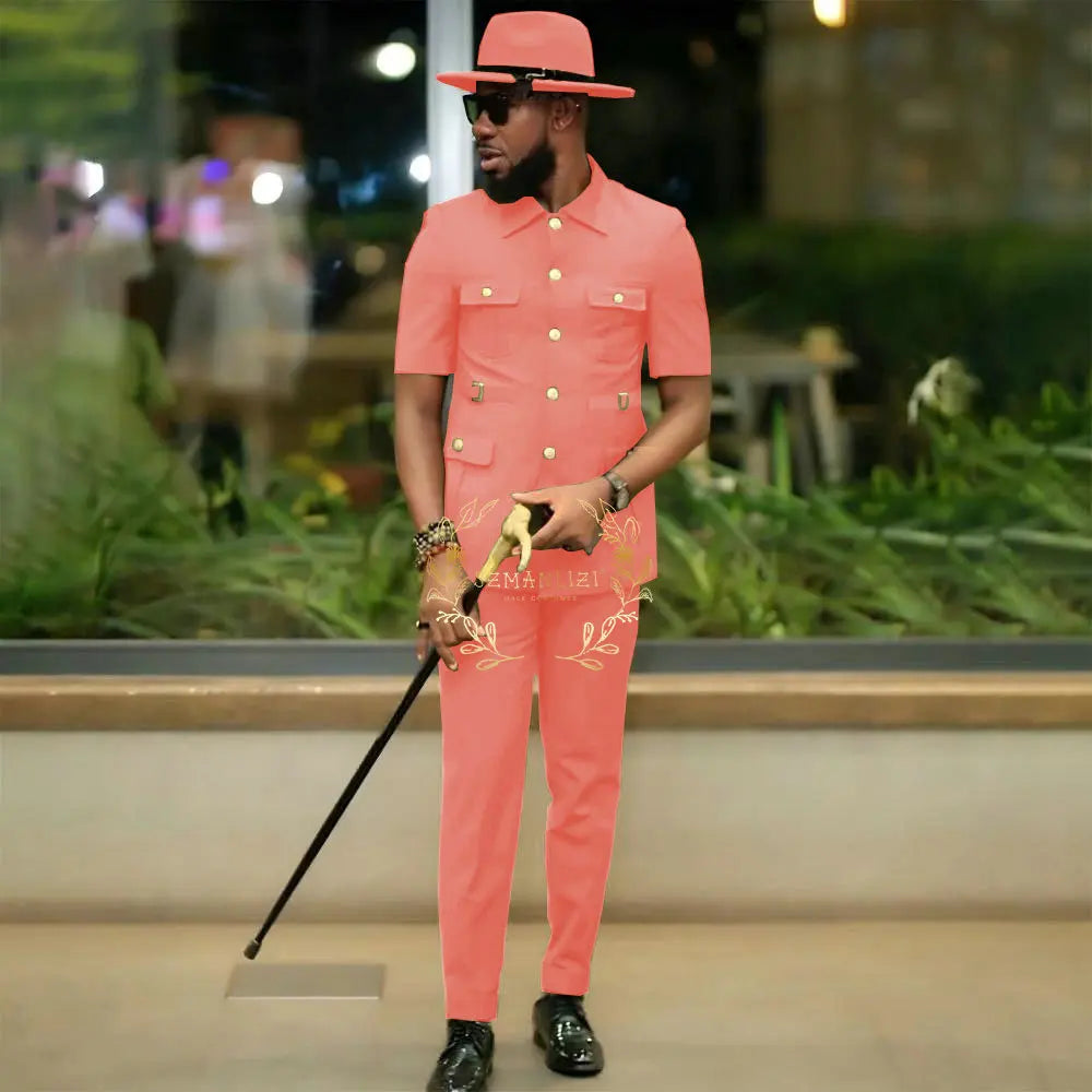 African Style Suits Men For Wedding Customized 2 Pieces Single Breasted Jacket Pants 2 Pieces Groom Tuxedos costume homme