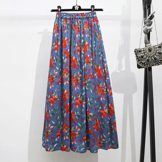 Fashion Elastic Printed Bohemian Floral Skirt Women's Clothing Summer New Loose All-match High Waist Skirts