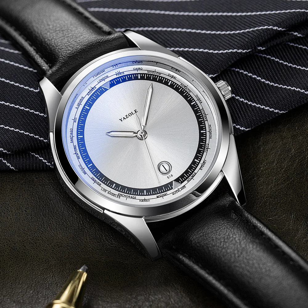 YAZOLE Men's Watch Minimalist Luxury Quartz Man Watch Original Leather Strap Waterproof Calendar Watches Relogio Masculino