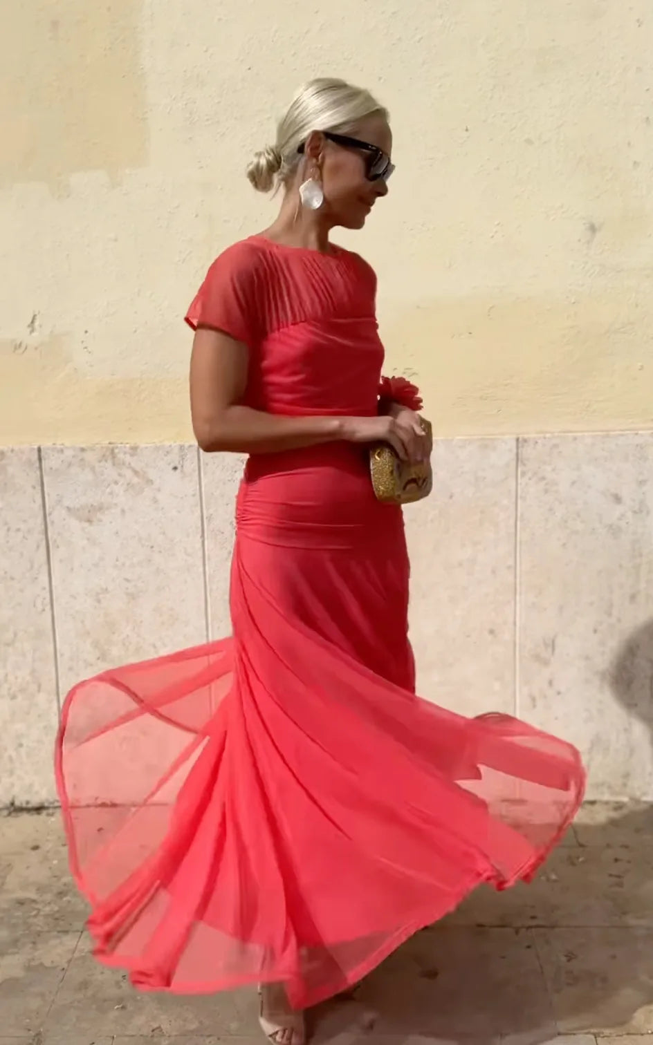 Foreign Style Streetwear For Woman Summer Streetwea O-neck Fashion Short Sleeves A-line Dresses Ladies Solid Big Hem Vestidos