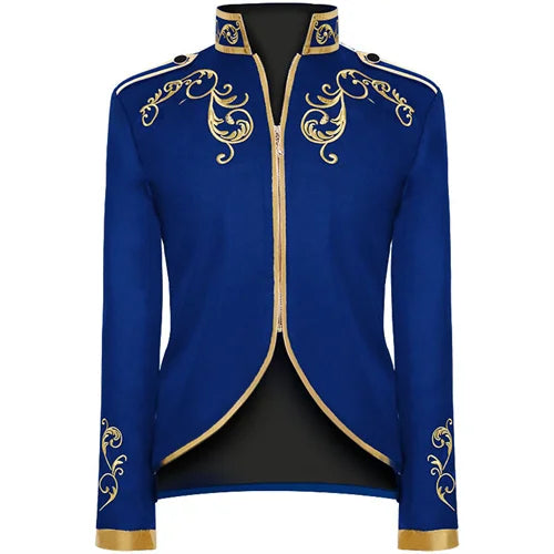 British Style Men Standing Collar Embroidered Suit Jacket Red / Blue Fashion Male Wedding Dance Party Patchwork Dress Coats
