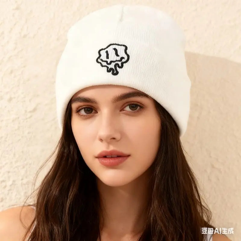 1pc/3pcsWinter and autumn warm-up hat with embroidered smiling face woolen hat for men and women, knitted for casual and active BAZAARHUBO