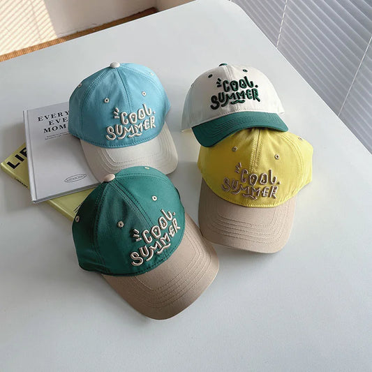 Letter Colorblock Kids Baseball Cap Summer Sunshade Toddler Peaked Hat Korean Embroidered Children Sun Hats