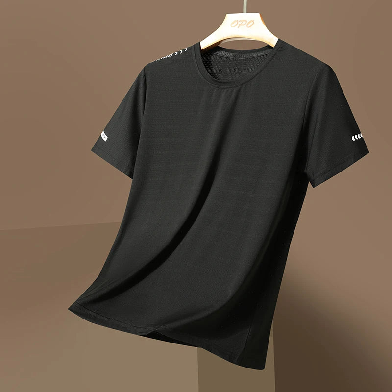 Summer ice silk short sleeved T-shirt for men and women, quick drying and breathable sports top, outdoor running duanT