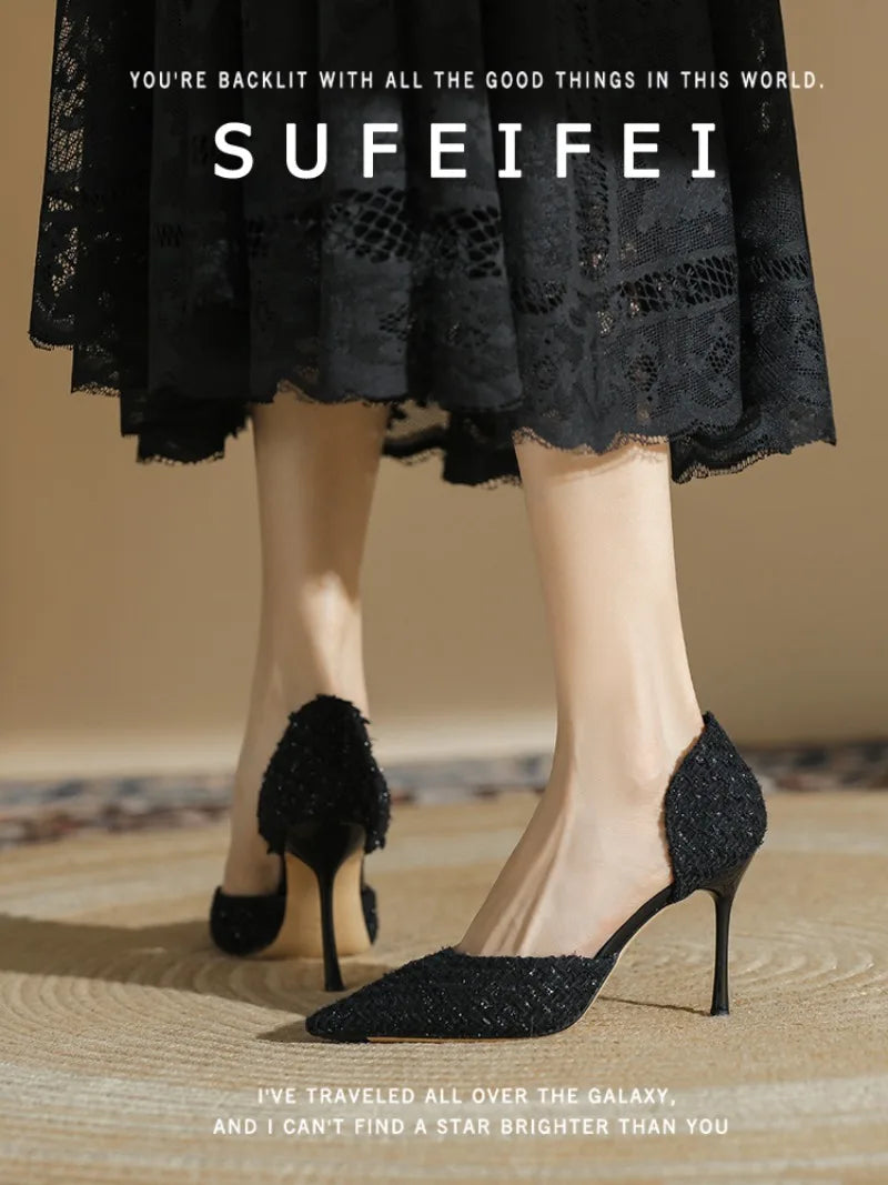 Women's Fashion High Heels Autumn New Thin Heel Pointed Temperament Simple Hollow Temperament Single Shoes