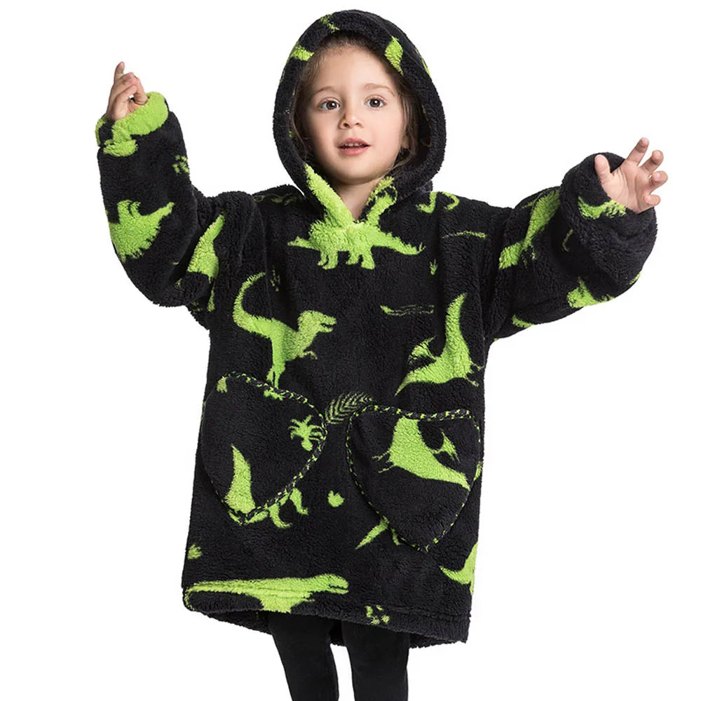 Girls Winter Clothes Flannel Thick Hoodies Super Warm Children's Sweaters Kids Hooded Loose Clothing Homewear Wearable Blankets