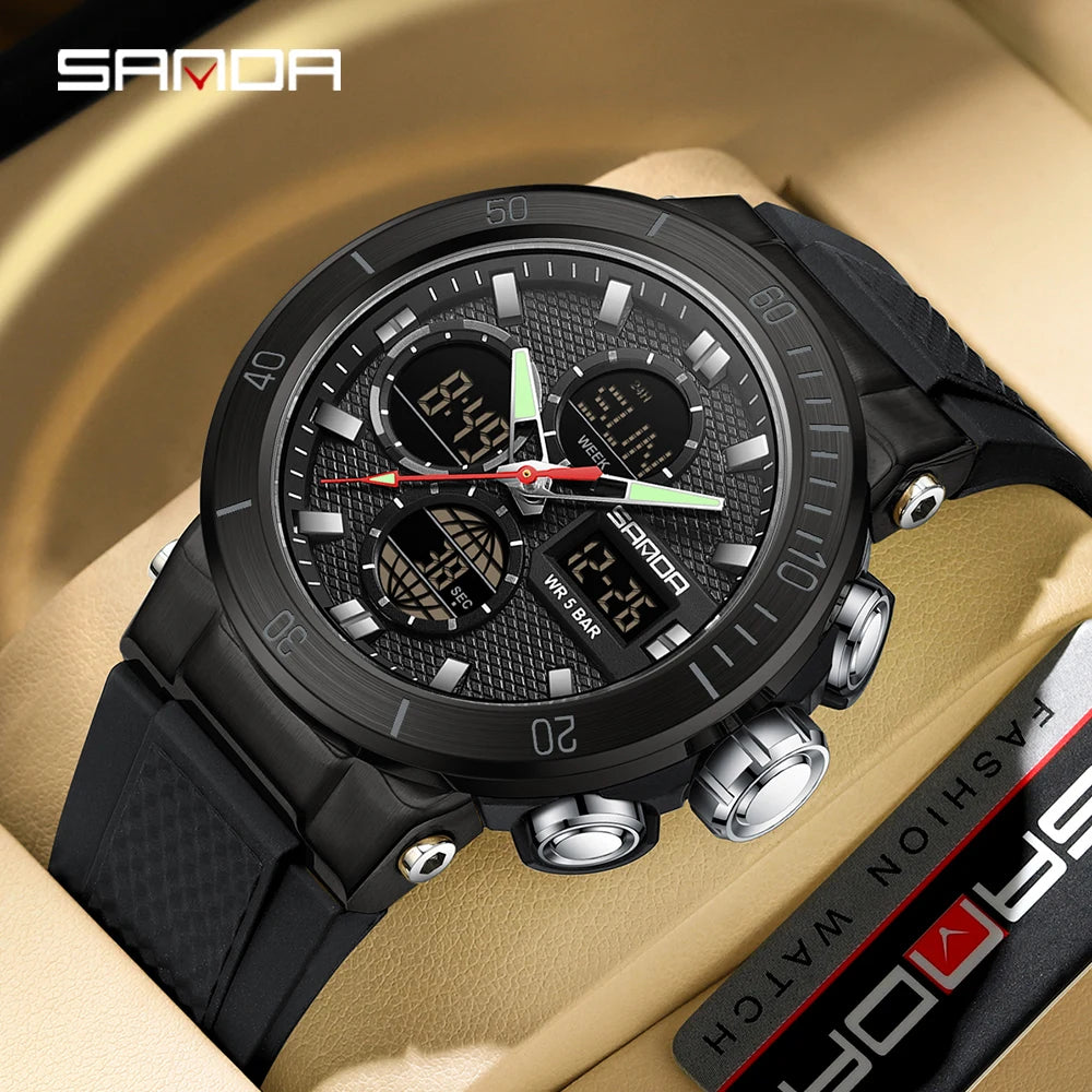 Fashion SANDA 2025 Top Brand 6191 Men New Countdown Stopwatch Waterproof Light Electronic Alarm Clock Time Led Digital Watches