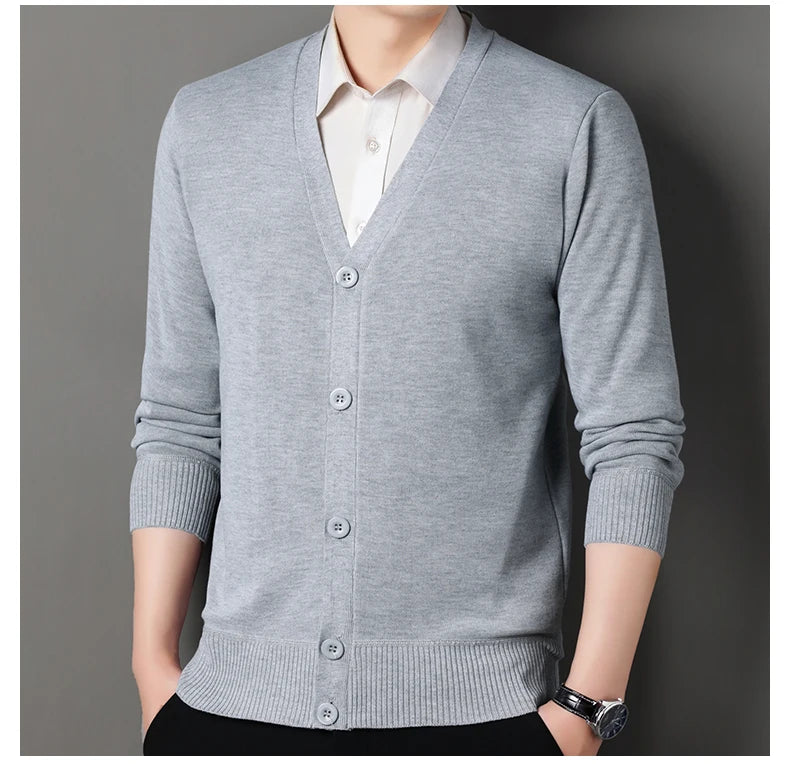 Mens Autumn Clothes Fleece Cardigan Jacket Knitted Sweater Outwear V-neck Fashion Cardigans Warm Men's Top