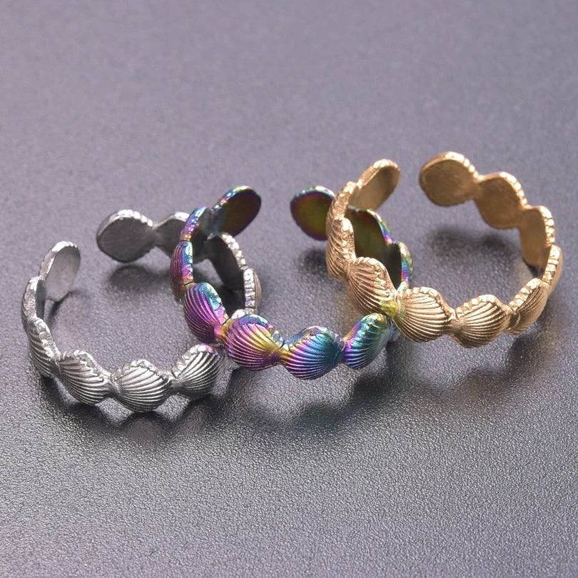 Fashion 5pcs/lot Marine Jewelry Sea Animals Conch Starfish Shell Rings Stainless Steel Rings Jellyfish Scallop Oceans Women Gift