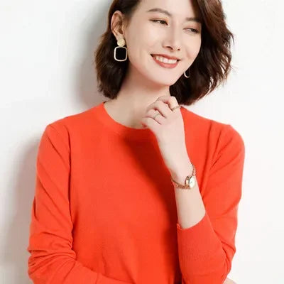 Autumn Winter Women's Sweater O-neck Cashmere Solid Pullovers Slim Bottoming Shirt Long Sleeve Casual Basic Pull Femme Sweater