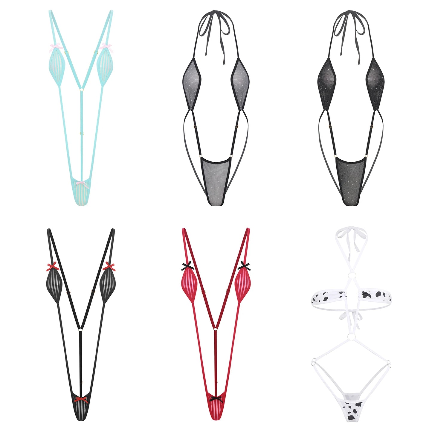 Women Micro Bikini Bodysuit Halter T-back Adjustable Swimsuit One-piece Lingerie Nightwear Summer Sexy Mesh Monokini Swimwear