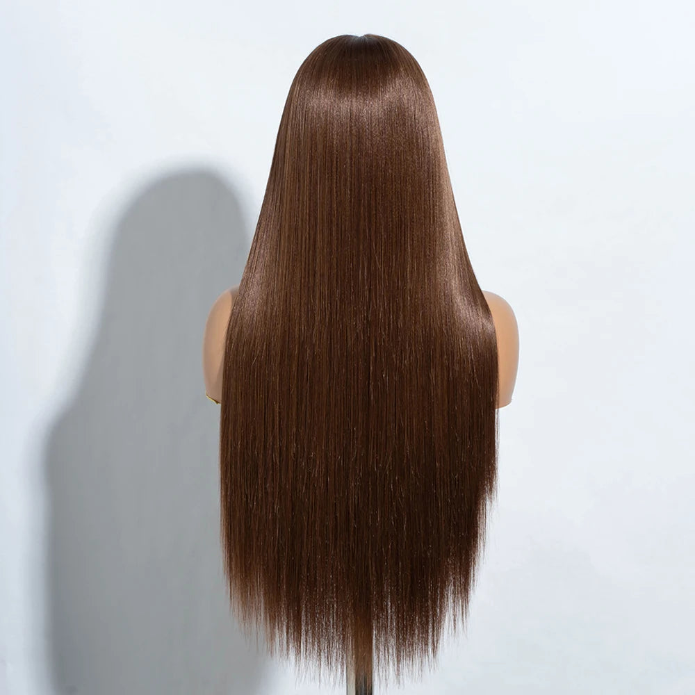 Synthetic Lace Front Wigs Warm Brown Black Color Hair  30" Long straight Wig For Women Lace Wig Heat Resistant Cosplay Wigs