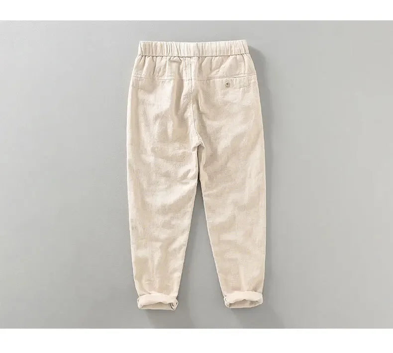 Men's Casual Harem Pants: Ankle-Length Linen Trousers in Vintage White, Brown, and Khaki - Breathable and Pleated for Comfort