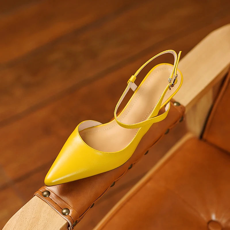 Fashion Slingbacks Women Pumps Spring Summer Office Ladies Party Prom Genuine Leather Pointed Toe High Heels Shoes Woman Sandals
