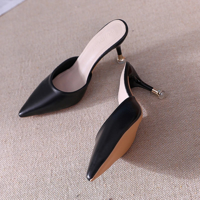 High Heel Summer Modern Slippers Outside Sexy Ladies Shoes 2024 High Quality Solid Shallow Women's Slippers